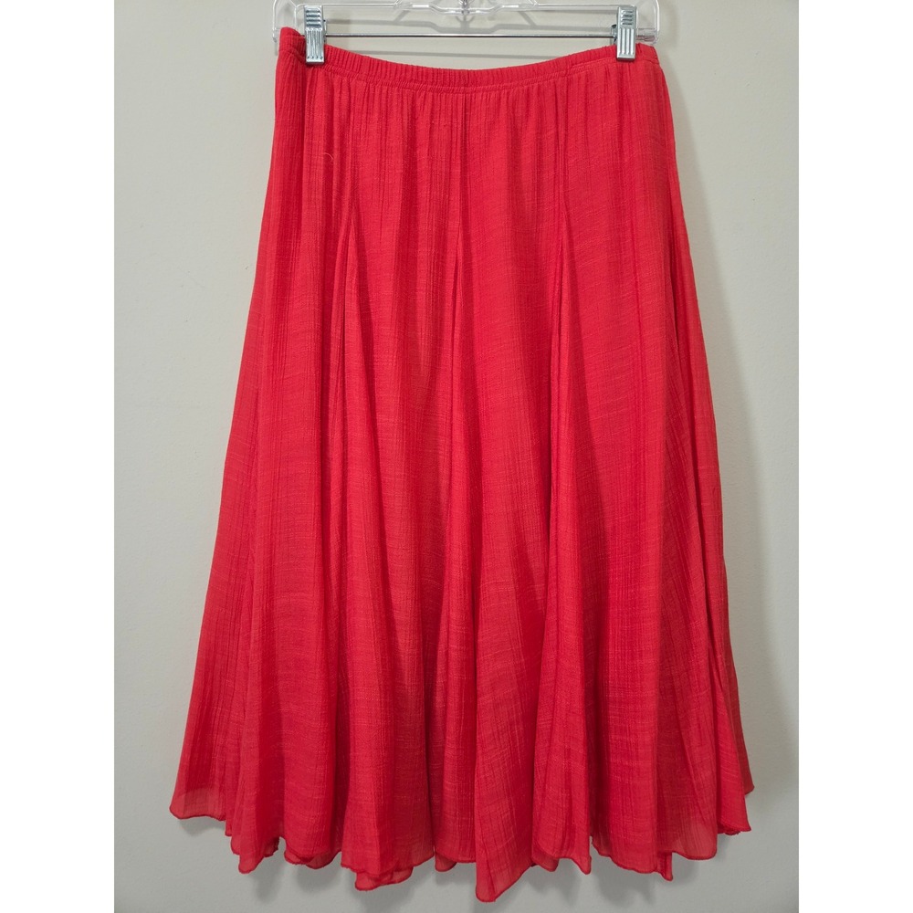 Valerie Stevens Red Gauze Midi‎ Skirt Womens Medium Elastic Waist Flared Lined
